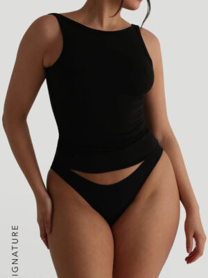 Boat Neck Sleeveless Tank Top - Black
