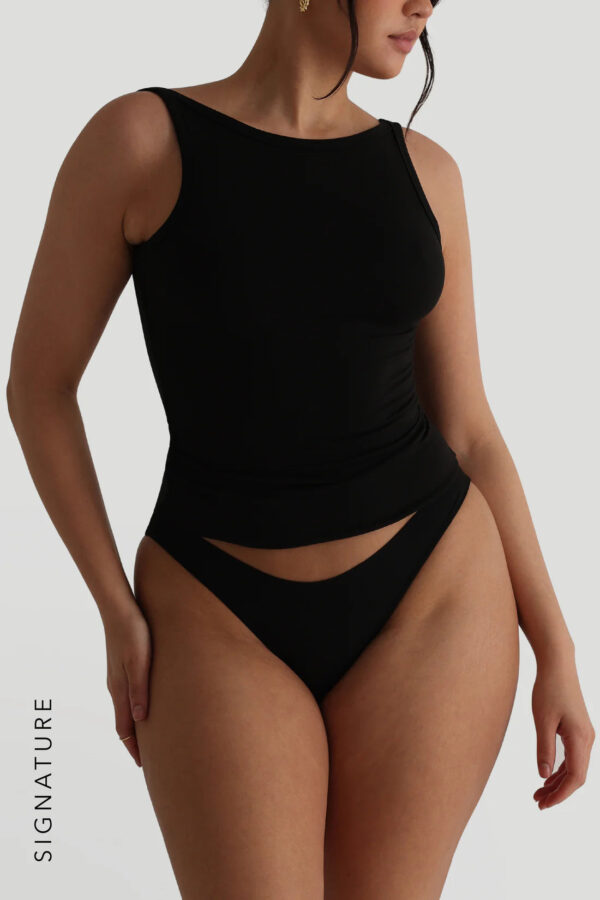 Boat Neck Sleeveless Tank Top - Black